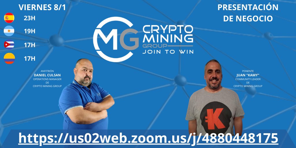 CmgCoin's tweet image. Esta noche tendrá lugar a las 23H de España la primera presentación de negocio a cargo de nuestro líder Juan "Kamy", una oportunidad única para que conozcáis de primera mano todos los entresijos de la plataforma.
¿Te lo vas a perder?
us02web.zoom.us/j/4880448175

#bitcoin