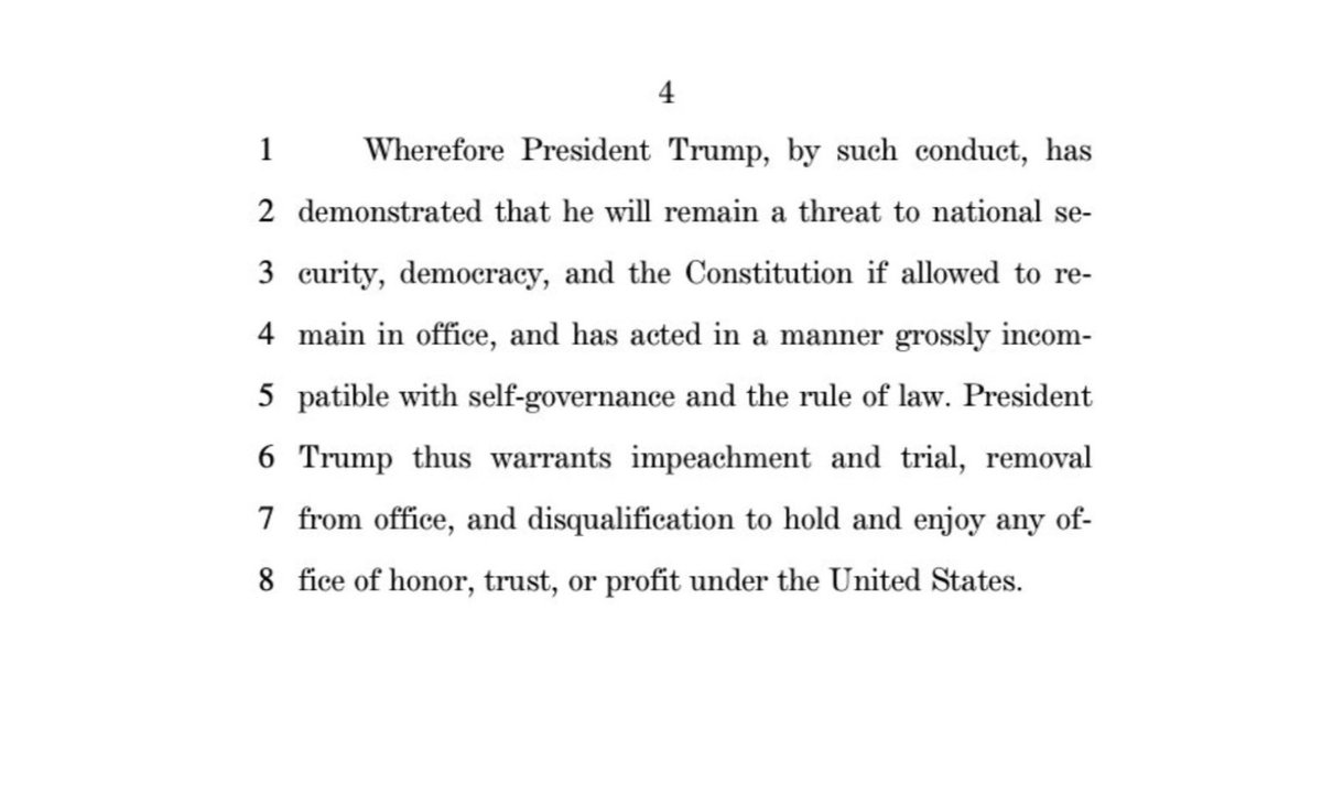 I'm re-posting this, because we need to make sure it goes out far and wide. Last night, the House of Representatives filed a Resolution to Impeach Donald Trump again for his actions that fueled and caused the insurrection in the US Capitol on Wed. Please take a moment to read it.
