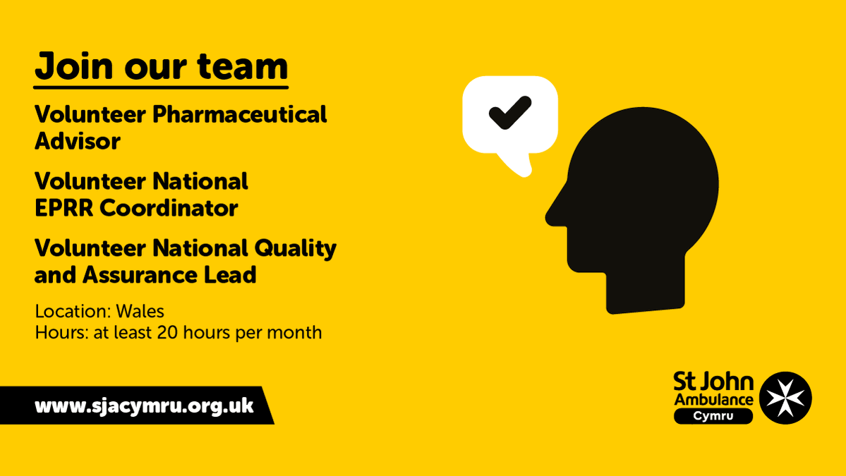 Looking for a great new volunteering opportunity in 2021?

There's still time to apply for these exciting roles with our clinical and advisory team ⬇

Get involved!
sjacymru.org.uk/en/page/volunt…