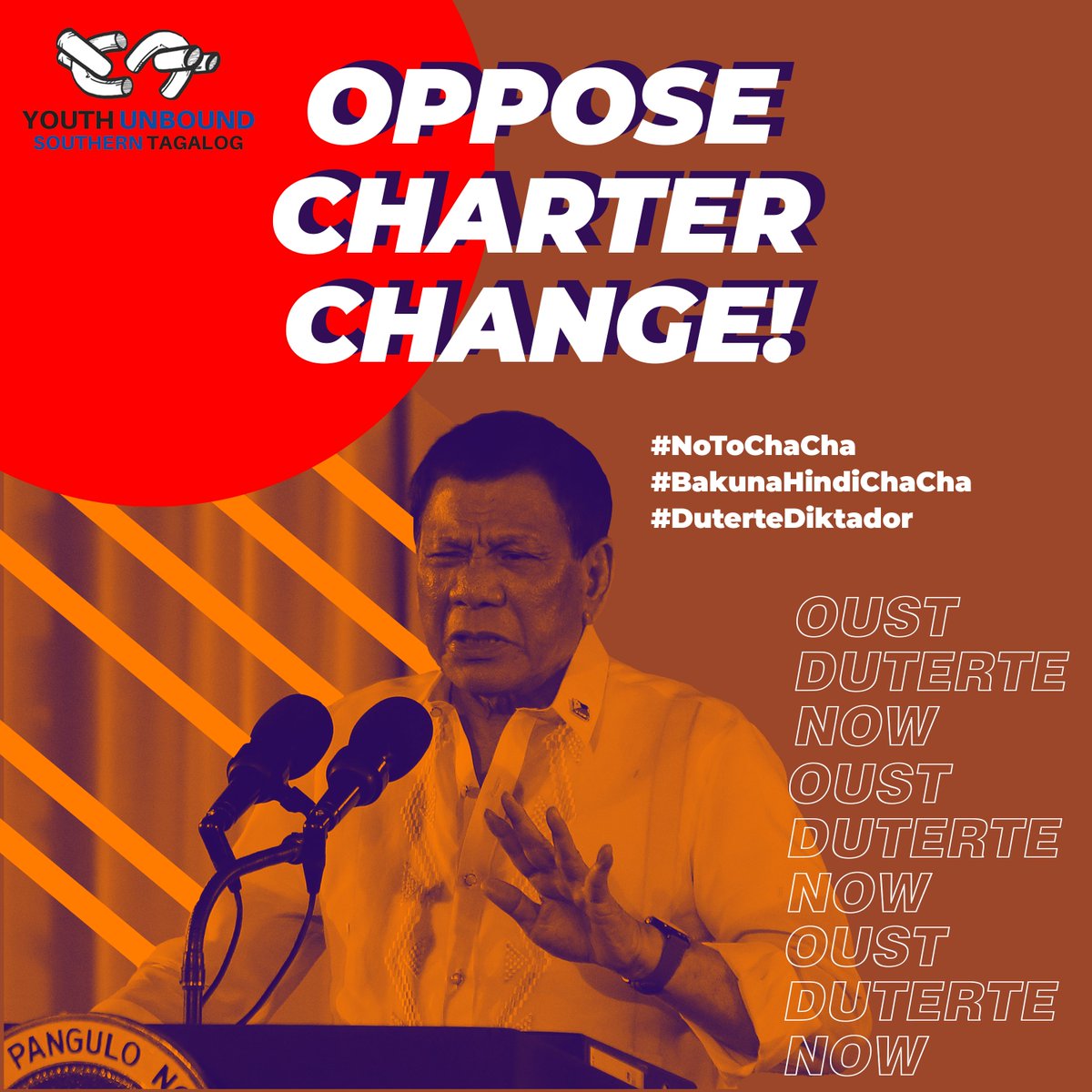 The Youth UNBOUND-Southern Tagalog strongly opposes the planned Cha-cha of the fascist regime, and condemns the opportunist dictatorship tactics of Duterte. (1/n)

Read full statement here: facebook.com/YouthUNBOUNDSo…

#NoToChaCha
#BakunaHindiChaCha
#DuterteDiktador
#OUSTDUTERTENOW
