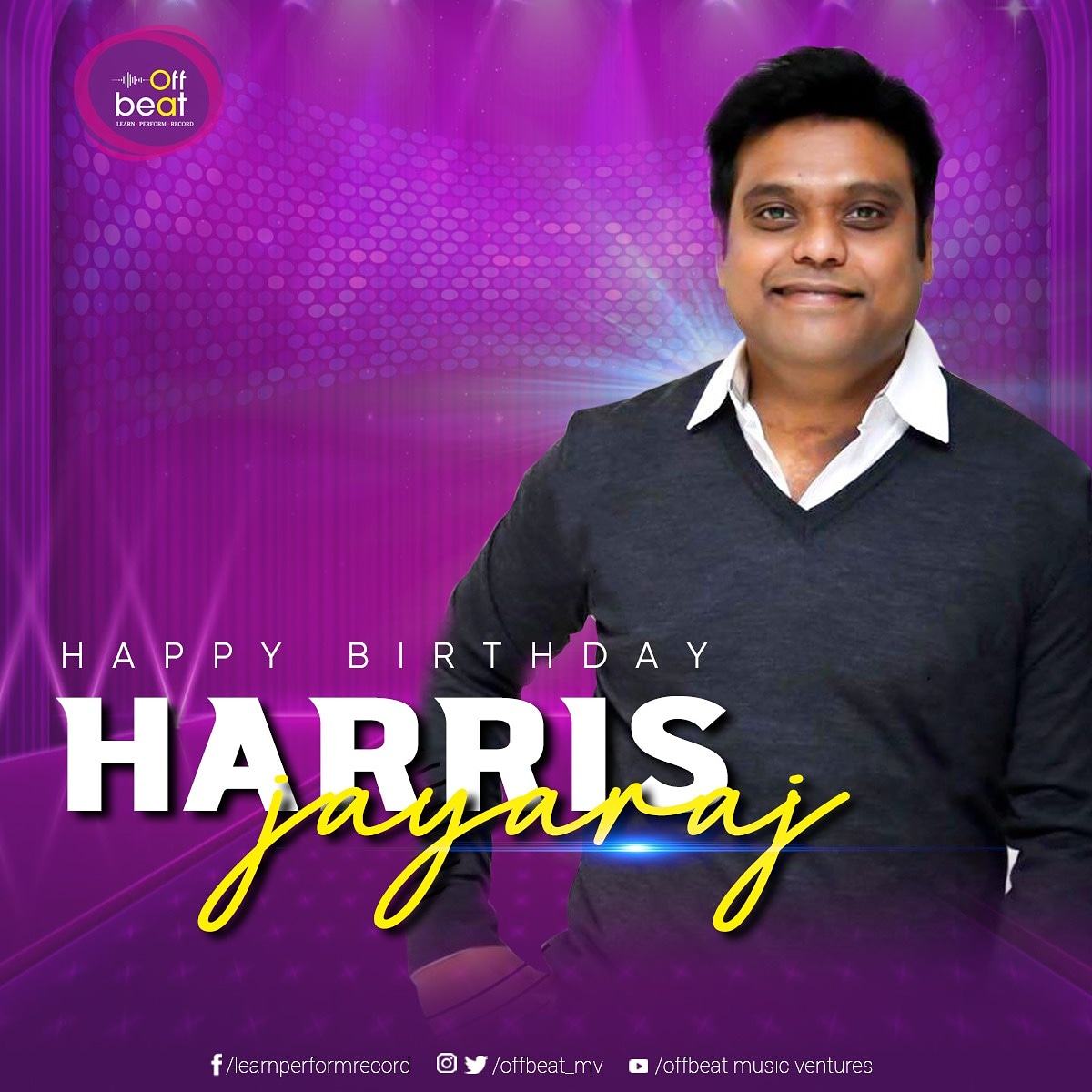 offbeat_mv's tweet photo. To this date Melodies are incomplete without you✨🎶 Happy Birthday Harris Jayaraj😍
#Offbeatmv #HBDHarrisJayaraj https://t.co/M4bsDHBl1i