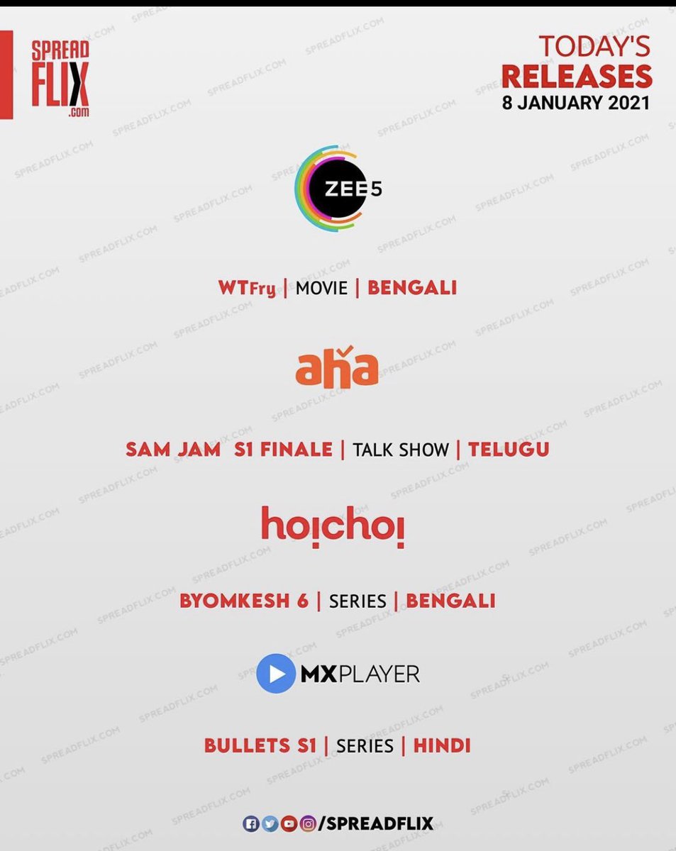 spreadflix's tweet photo. It’s Friday & here’s big list of titles coming up across platforms. Here’s the list. Happy Streaming!!!
#Maara #Ferdinand #LegendsS1 #Herself #TheSilencing #PretendItsACity #StuckApart #Lupin #WTFry #Byomkesh6 #Bullets #SamJam @netflix_in @primevideoin @zee5premium @ahavideoIN https://t.co/nQDmSo66uW