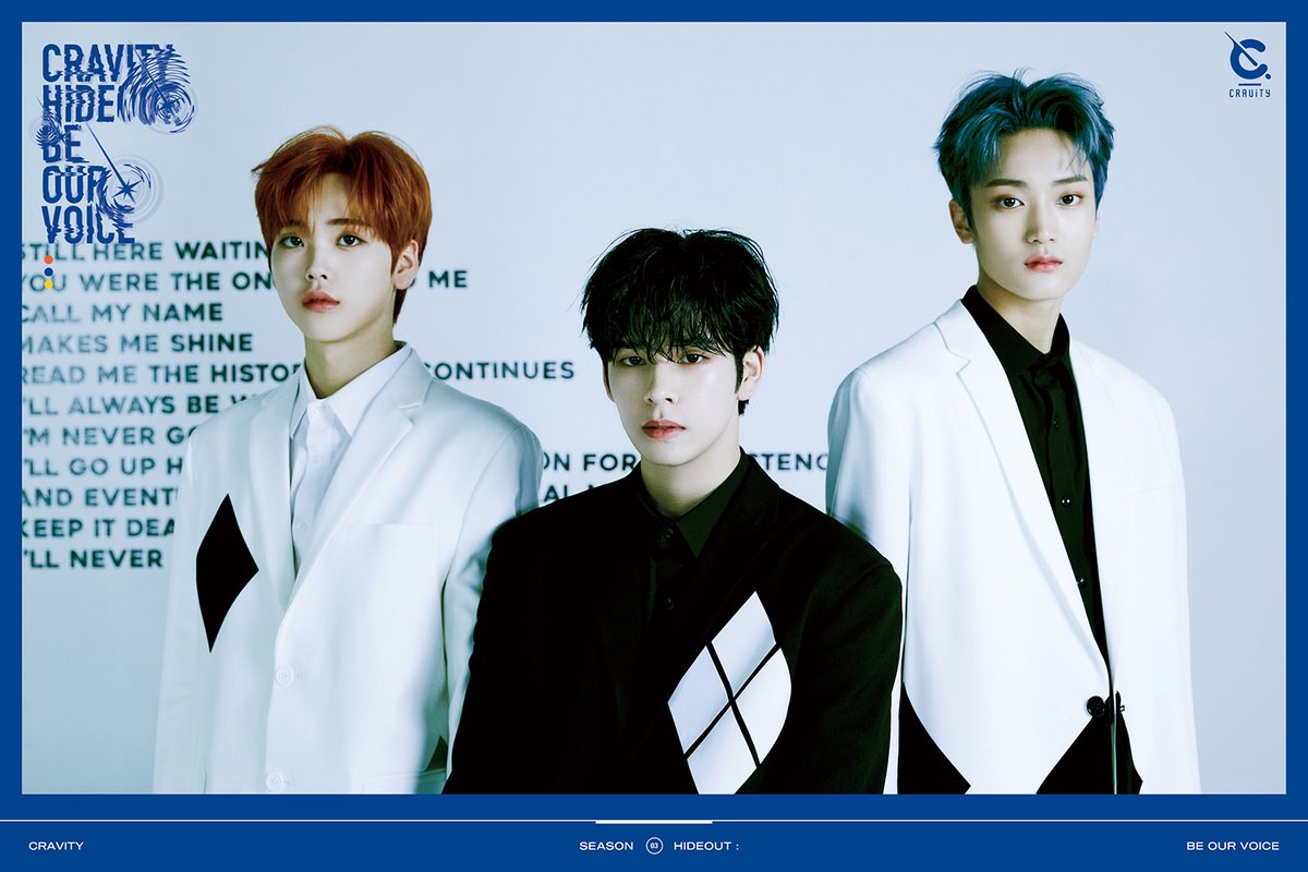 CRAVITYstarship's tweet photo. CRAVITY
SEASON 3 <HIDEOUT>
BE OUR VOICE
⠀
2021.01.19 RELEASE
⠀
CONCEPT PHOTO 2-2
세림(SERIM)
형준(HYEONGJUN)
태영(TAEYOUNG)
⠀
#CRAVITY #크래비티
#세림 #SERIM
#형준 #HYEONGJUN
#태영 #TAEYOUNG
#HIDEOUT
#BE_OUR_VOICE https://t.co/eaINSelP5y