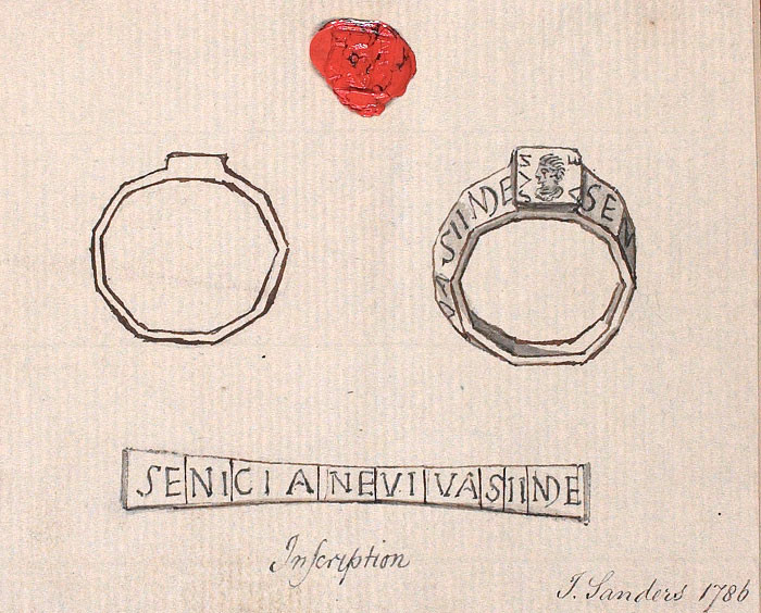 Around the head on the ring is the word 'Venus' & on the hoop, Latin text reading Seniciane vivas [i]n De(o) ('Senicianus live in God'). It was exhibited at an Ordinary Meeting  @SocAntiquaries in Jan 1786, when a drawing was made & a description published in Archaeologia in 1807