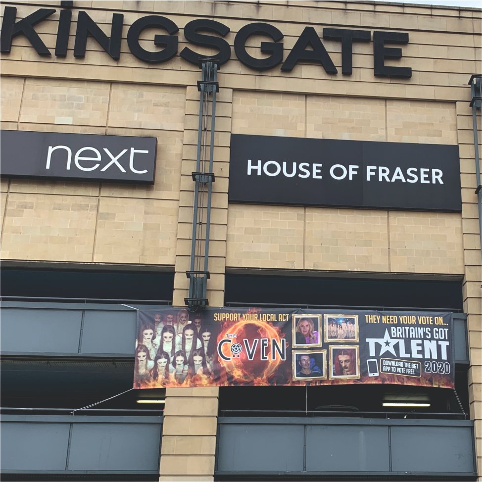 BobbyDSigns's tweet photo. Who saw this in huddersfield on @KingsgateShops for @BGT, THIS WAS HUGE!! perfectly positioned and unmissable! @Scandalous_Pro1 #banner #metamark #bgt #kingsgate #huddersfield #signs https://t.co/8A9NQWDQT1