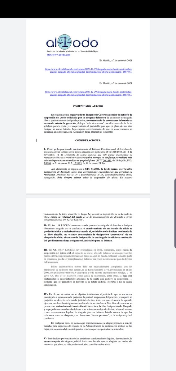 MadridAltodo's tweet photo. Comunicado @MadridAltodo mostrando nuestro malestar por la denegación de suspensión de un juicio a la compañera que la solicitó porque salía de cuentas dos días antes. https://t.co/kZ3imGR1C5