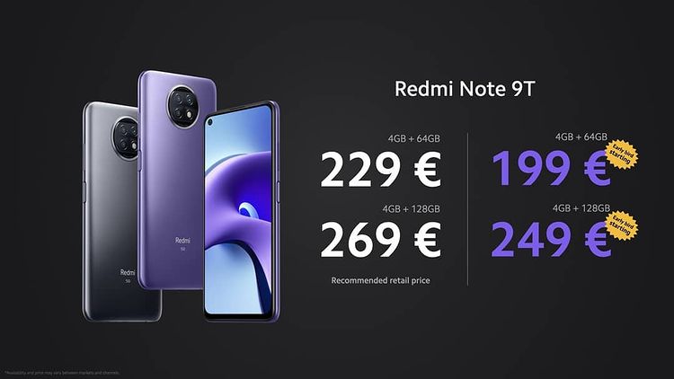 isupersonu's tweet photo. Redmi Note 9T with Dimensity 800U launched for Global Markets
.
Pricing :
•4+64GB - 229€(~₹20,500)
•4+128GB - 269€(~₹24,100)
.
Early Bird Price :
•4+64GB - 199€(~₹17,900)
•4+128GB - 249€(~₹22,300)
.
.
#xiaomi #redmi #RedmiNote9T https://t.co/sz7Dqs7ReK