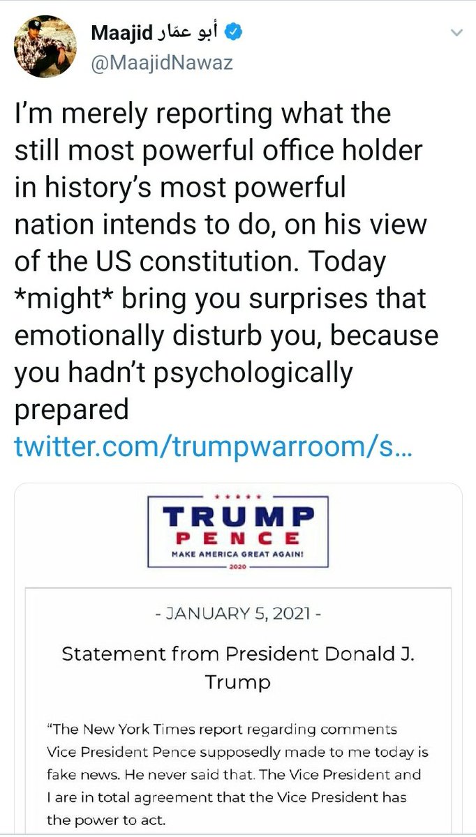 * 12 hours after Trump's concession, 30 hours after Congress certified, neither of those developments has yet been acknowledged on planet Maajid.* I guess he may well comment before & during his next LBC show, scheduled in its regular slot for 1pm-4pm on both Saturday & Sunday