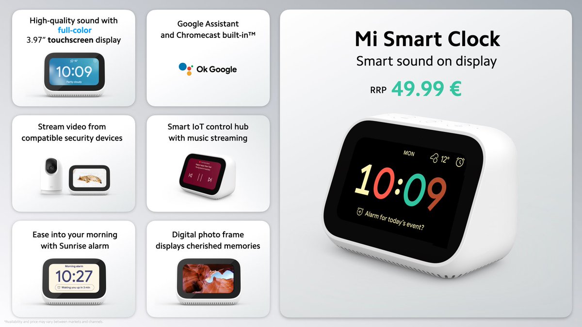 techylogy's tweet photo. #Xiaomi #MiSmartSpeaker #mi360camera
Mi Smart Clock & Mi 360°Cam Launched...
•Mi Smart Clock:- €49.99 (~₹4,400)
•Mi 360° Cam:- €59.99 (~₹5,300) https://t.co/4s3FHKiWs8