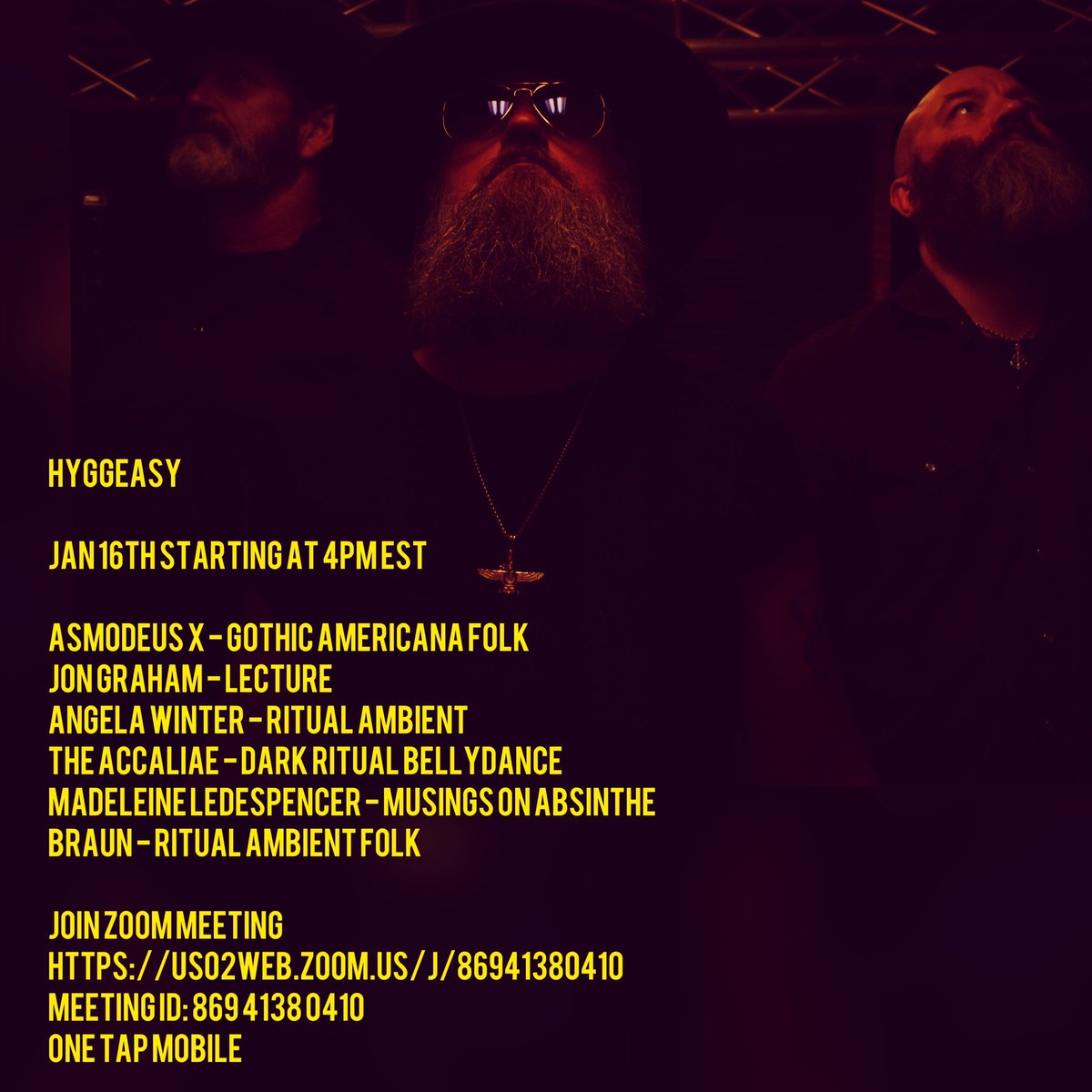 Asmo_X's tweet photo. Join us Jan 16 4pm Est on zoom for totally live performances at the HYGGEASY. https://t.co/Pu309EHxe9
#gothicfolk #neofolk #darkamericana #asmodeusx #darkcountry https://t.co/ERx02u2yfS