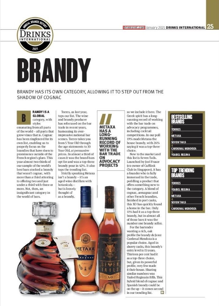 JavierReynosoC's tweet photo. As last year, Torres Brandy is the Best Selling🥇&amp; Top Trend Brandy🥇in the Annual Brands Report 2021 of Drinks International. 
Thank you for making it possible 👏
#torresbrandy
@drinksinternational
#worldbestbars
#brandreport2021
#cocktail #drinks #spirits https://t.co/zKdKYzTMzk