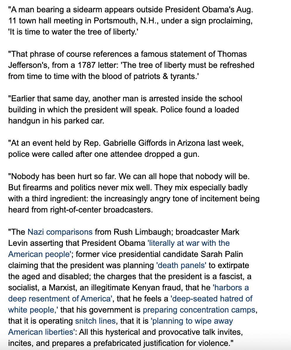 But I warned in 2011, this anti-violence taboo was being corroded by leading right-wing voices - who were providing advance justification for political violence. 2/x  http://edition.cnn.com/2011/OPINION/01/10/frum.political.killings/index.html