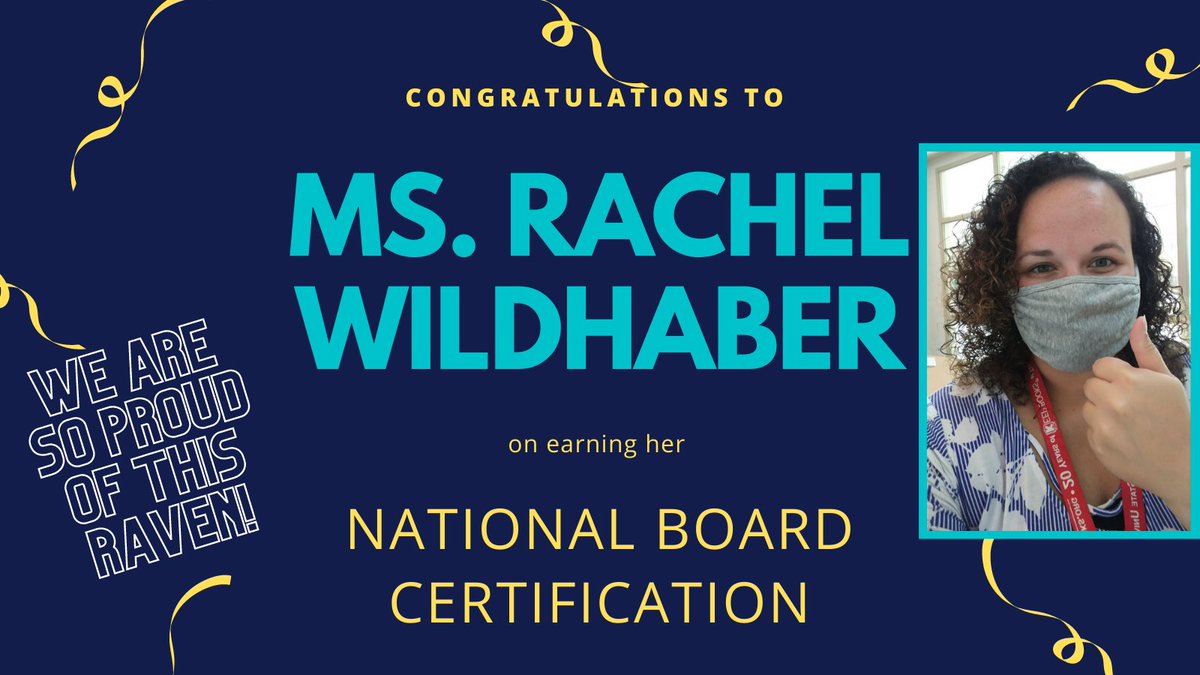 Congratulations to Rachel Wildhaber for earning her National Board certification!! We are so proud of this RAVEN! 

#TheSkyWasNeverTheLimit #KeepSoaring #NRMSRavens #NationalBoards #Congratulations  
<a href="/WildhaberRachel/">Rachel Wildhaber</a>