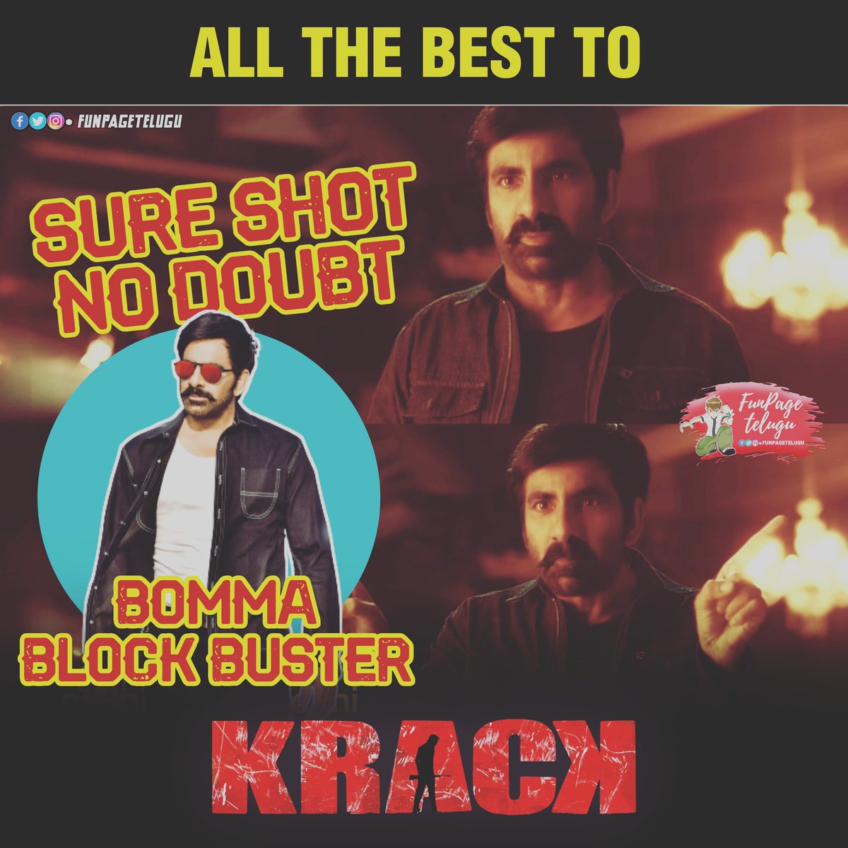 FunPageTelugu's tweet photo. All The Best To #Krack Team https://t.co/z5YeP77fA8
