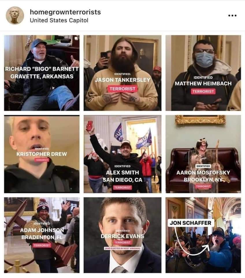 #DomesticTerrorists #RichardBarnett #JasonTankersley #matthewheimbach #kristopherdrew #alexsmith #AaronMostofsky #AdamJohnson #DerrickEvans #jonschaffer <a href="/FBI/">FBI</a> arrest them and prosecute them to the full extent of the law! #LockThemAllUp #CapitolRiots #TrumpIsADomesticTerrorist