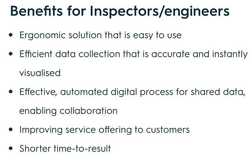 Overview of benefits from Elop Insight (Engineers, Inspectors, Asset managers and the application). 