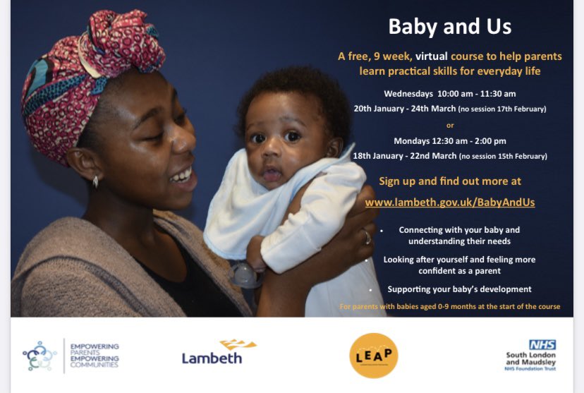 JessopCC's tweet image. Baby and Us - was due to be delivered as a face to face course at Stockwell Children’s Centre, but because of the lockdown, it will now be delivered virtually - please see details on the poster of how to sign up