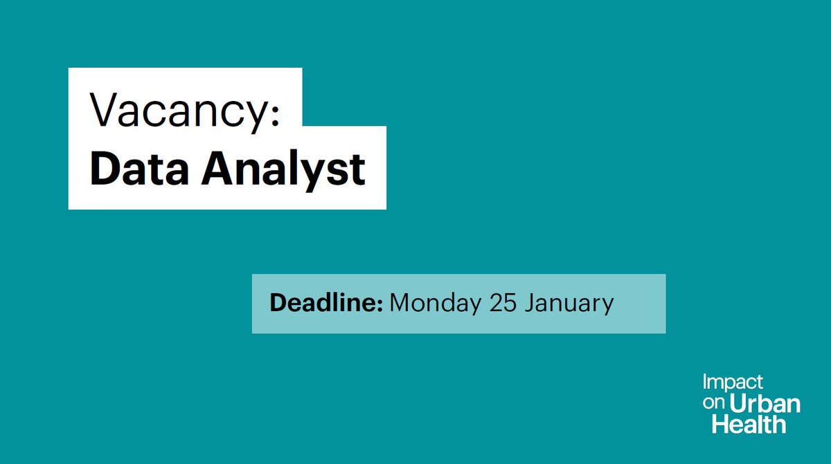 Can you design and build world-class data visualisations that will help us answer the most pressing questions on urban health?

We're looking for a Data Analyst with a strong flair for #DataViz. Apply by 25 January bit.ly/3i1nHph

#Data4Good #DataAnalytics