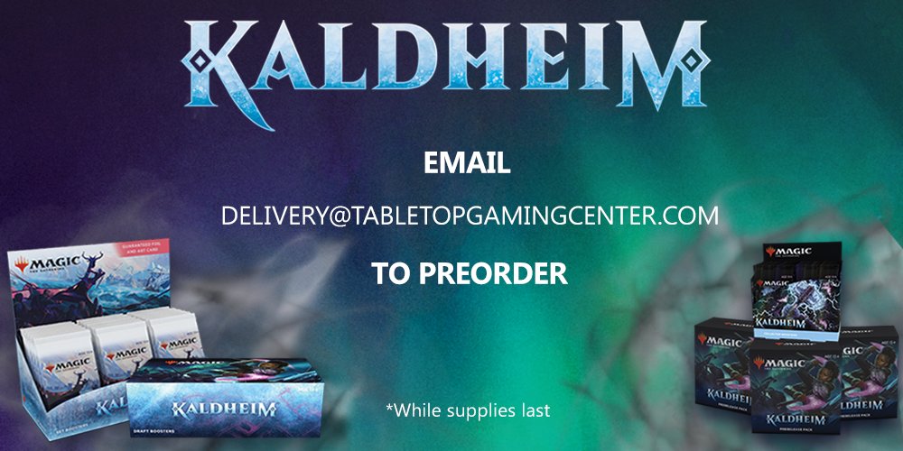 Kaldhiem preorders start today! Contact us using your Arena or Eventlink email at delivery@tabletopgamingcenter.com for pricing and info as to how you can get your hands on Kaldhiem prerelease kits, draft booster boxes, and more! #RaiseYourAxe