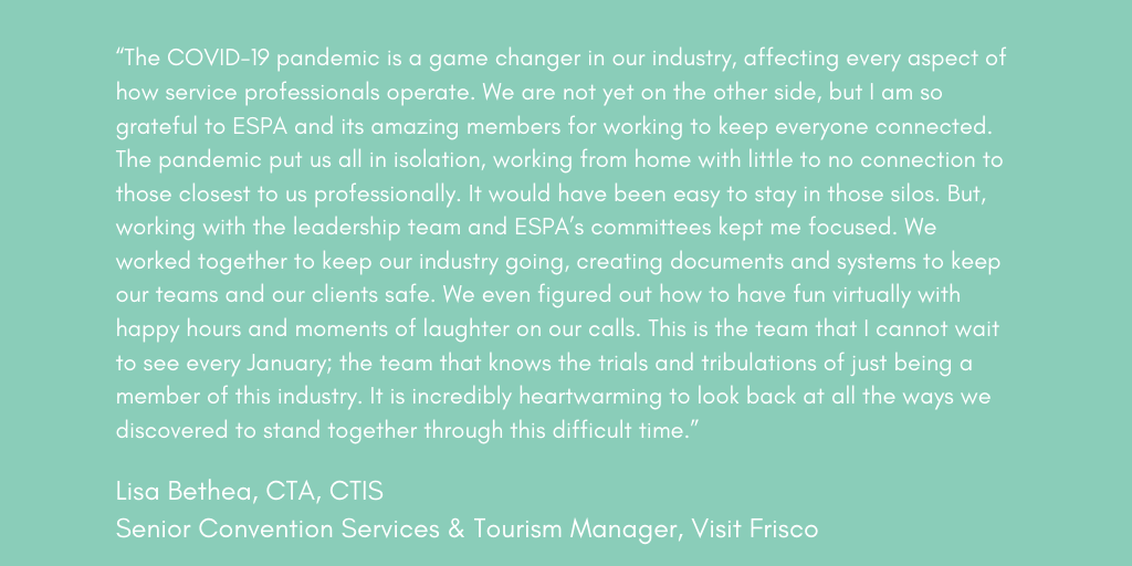 ESPATweets's tweet photo. We love our members! ✨ A very special thank you to Lisa Bethea at @visitfriscotx  for her testimonial. Join us for our 2021 Annual Conference and let's celebrate this incredible industry. Our early bird rate deadline is today, so reserve your spot now! https://t.co/Su04bb4uxx https://t.co/FHHWmgvZRI