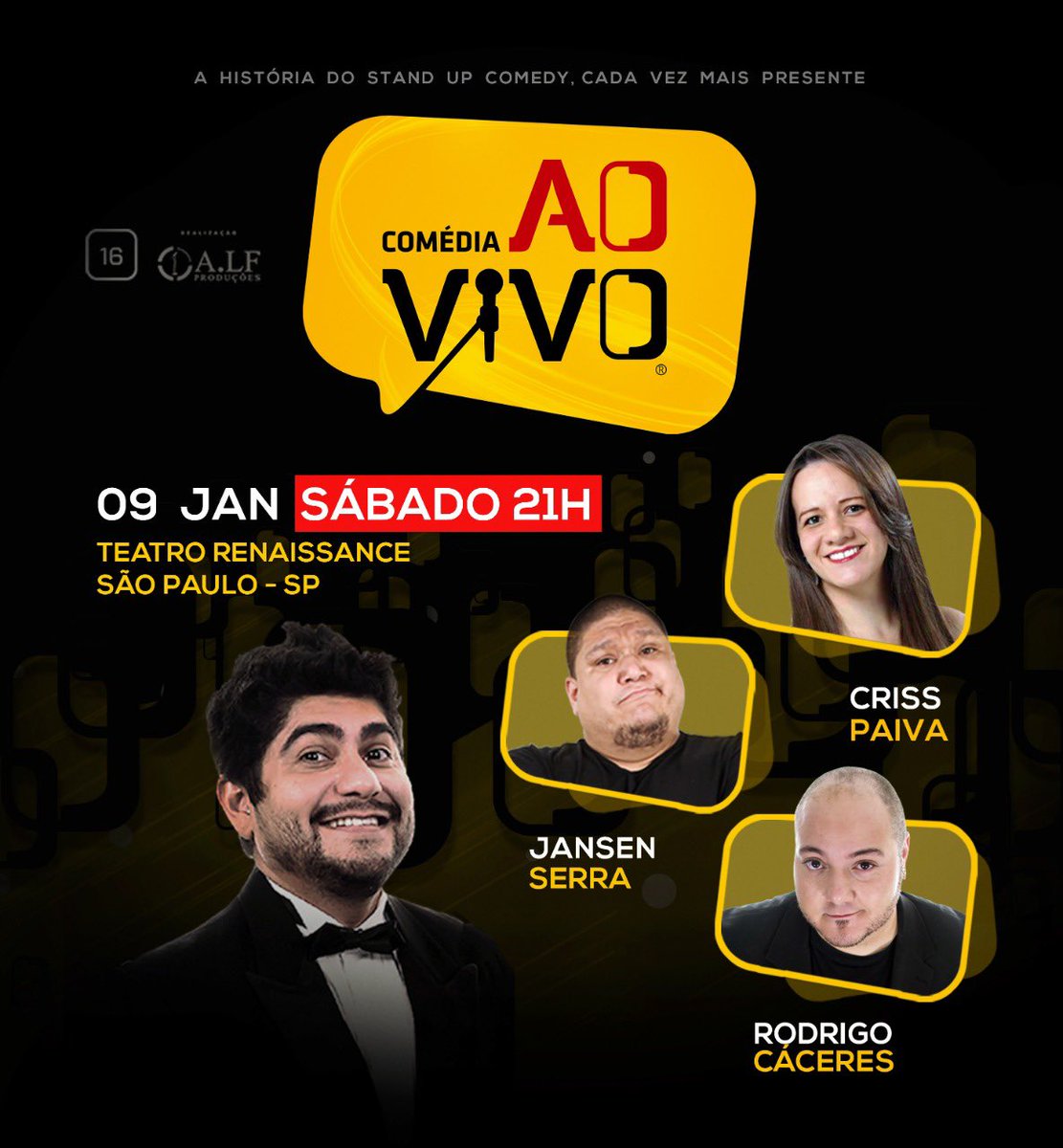SP | A noite mais tradicional de comédia de SP está de volta em seu 1o show de 2021. Esperamos vocês neste sábado as 21h no Teatro Renaissance. Últimos ingressos, <a href="/Sympla/">Sympla</a> !