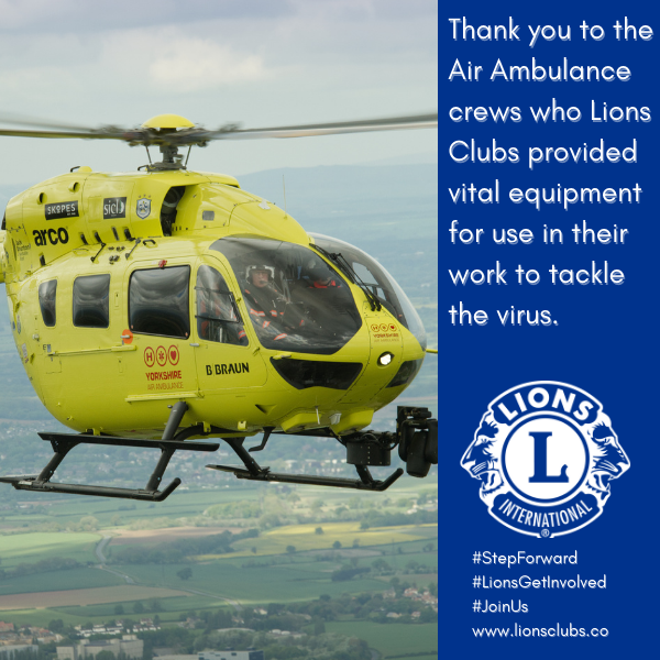 LionsClubsBI's tweet photo. #LionsGetInvolved Thank you to the Air Ambulance crews for your life-saving missions. Lions Clubs provided vital equipment in 2020 to air ambulance charities across the British Isles in the battle against COVID-19. Supported by a relief grant from LCIF https://t.co/irSlHAINJU https://t.co/SgO7ECCinM