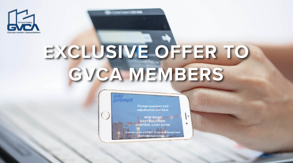 GVCANews's tweet photo. "Pay Prompt" is a web-based program that helps make it easy for you to comply with the new prompt payment and adjudication rules that came into effect on October 1, 2019. 
If you're a member of GVCA, "Pay Prompt" software is included free of charge with your 2021 membership!!! https://t.co/aYp8NqQ4CL