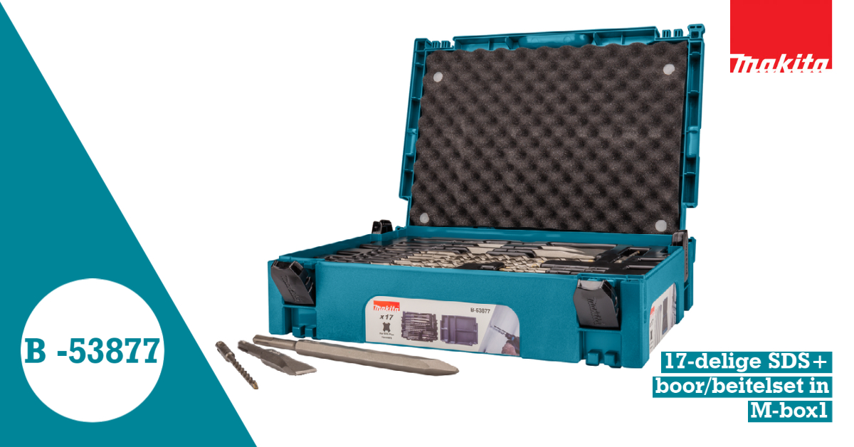 MakitaNederland's tweet photo. Je zit gebeiteld met deze nieuwe set

17-delige SDS+ boor/beitelset in M-box1. Wil je weten wat er allemaal in zit? Bekijk hier de inhoud: https://t.co/Qq9ETCqZjW

#makita #makitanederland #B53877 #makitaaccesoires #beitels #boren #sdsplus https://t.co/jMDAOPDUcp