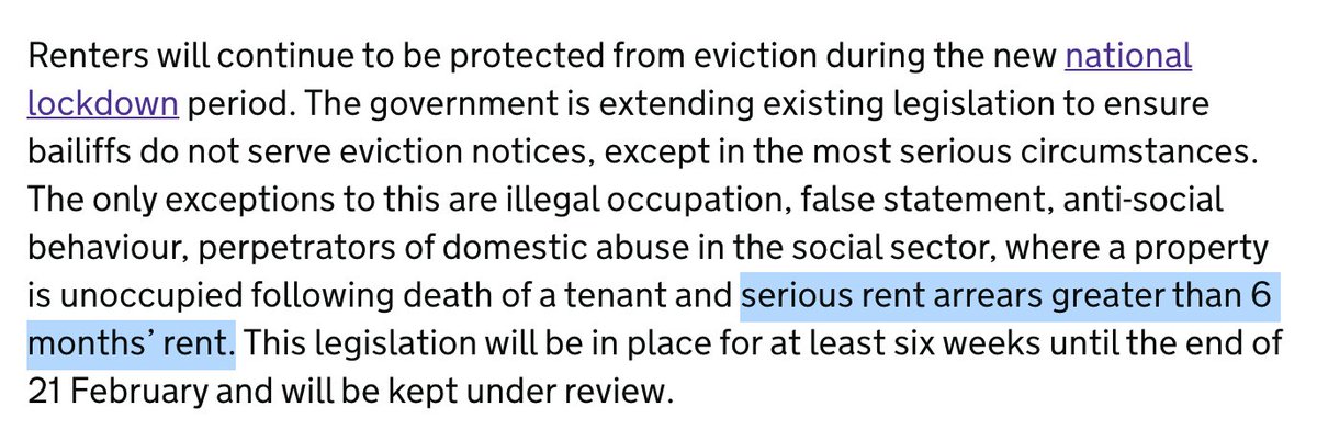 Shockingly from Monday you can be evicted by bailiffs for just 6 months of rent debt. That now INCLUDES debt due to income lost since Covid. Lots of us have lost income - 840,000 people are in rent debt. Many have more than 6 months of arrears and now face homelessness3/