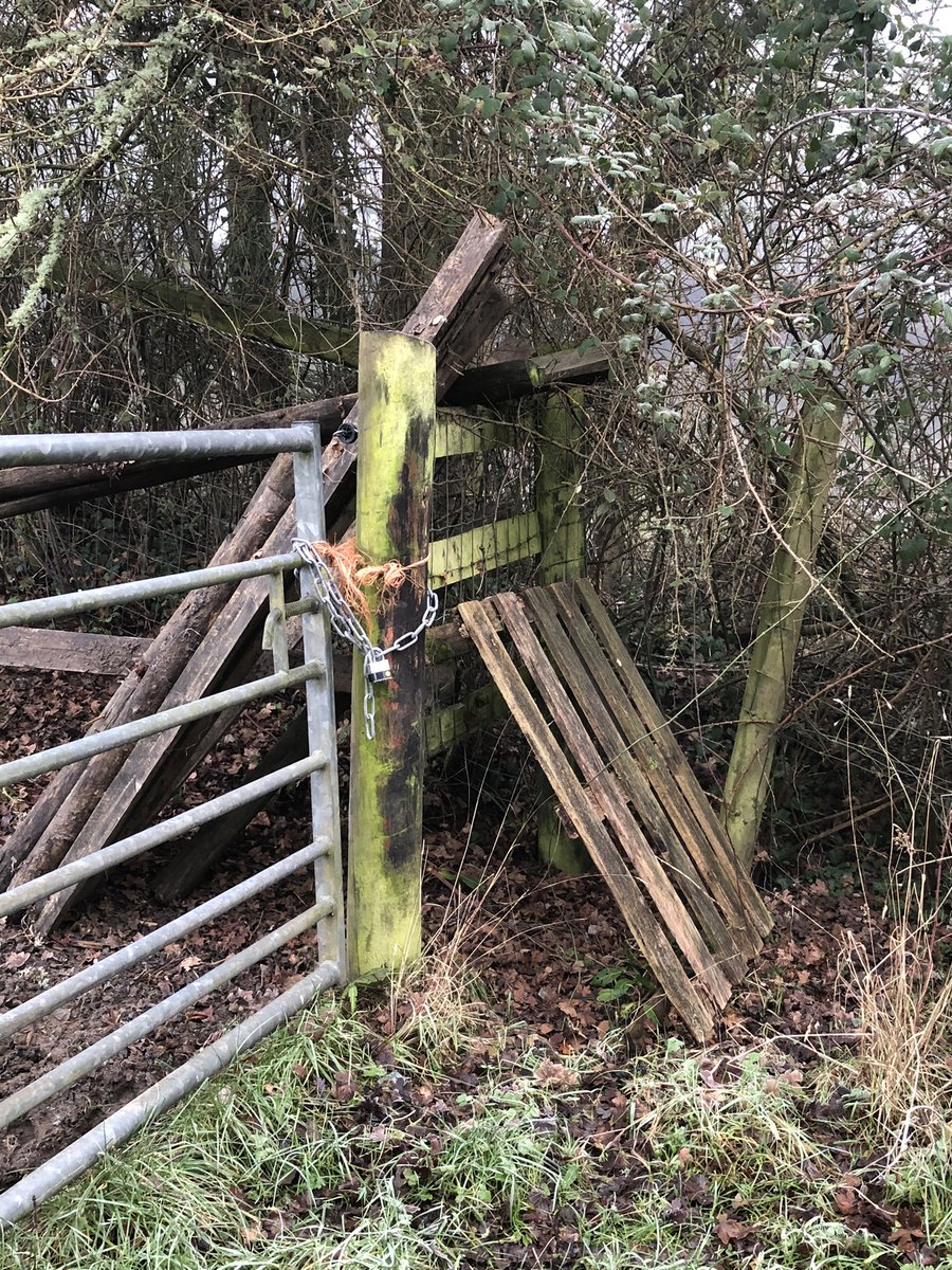 A locked gate, a creepily narrow path and frosty ridge & furrow