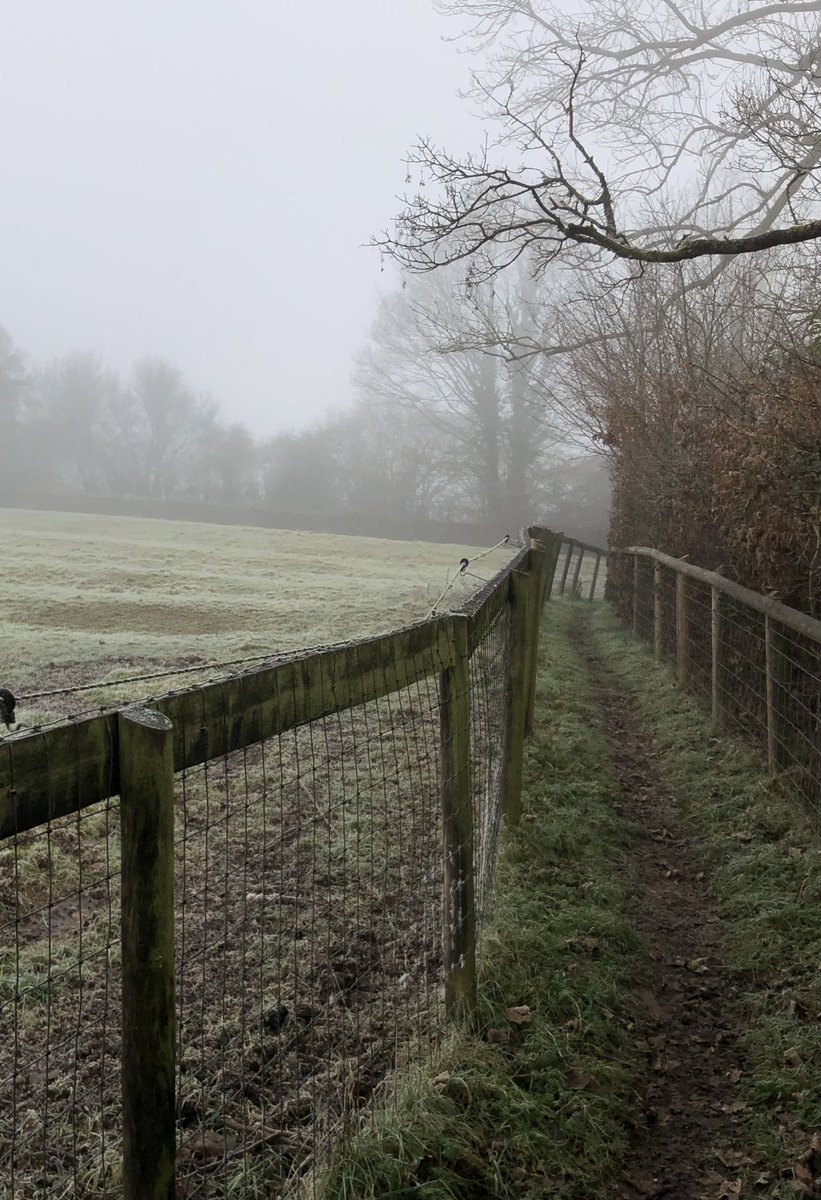 A locked gate, a creepily narrow path and frosty ridge & furrow