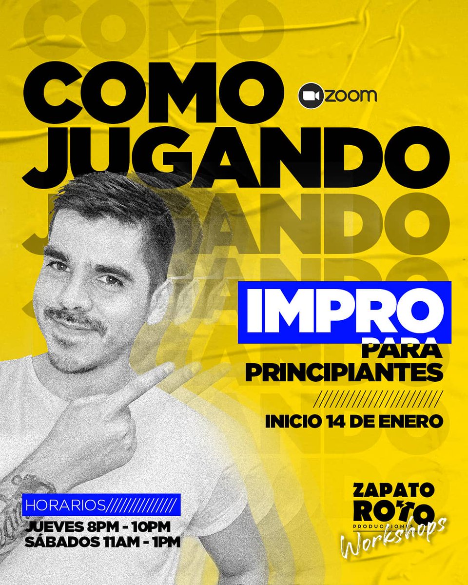 ZapatoRotoPro's tweet photo. 🎉 ¡10% DESCUENTO! - II Taller de IMPRO principiantes.
➡️ Jueves de 8 a 10 p.m. y sábados de 11 a 1 p.m.
📩 @ZapatoRotoPro @luisalonsoleiva

#ZapatoRotoProducciones #ZR #teatro #artesescenicas #talleresvirtuales #talleresdeteatro #improvisacionteatral #arte #impro #verano2021 https://t.co/ROFivoHA8z