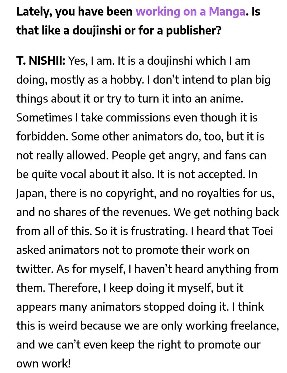 In our interview with animator  @Nishiiterumi1 mentioned this.Artists who accept commission works are frowned upon as it is goes against copyright laws and she specifically talked about Toei's protective stance over their IPs https://fullfrontal.moe/terumi-nishii/&nbsp;