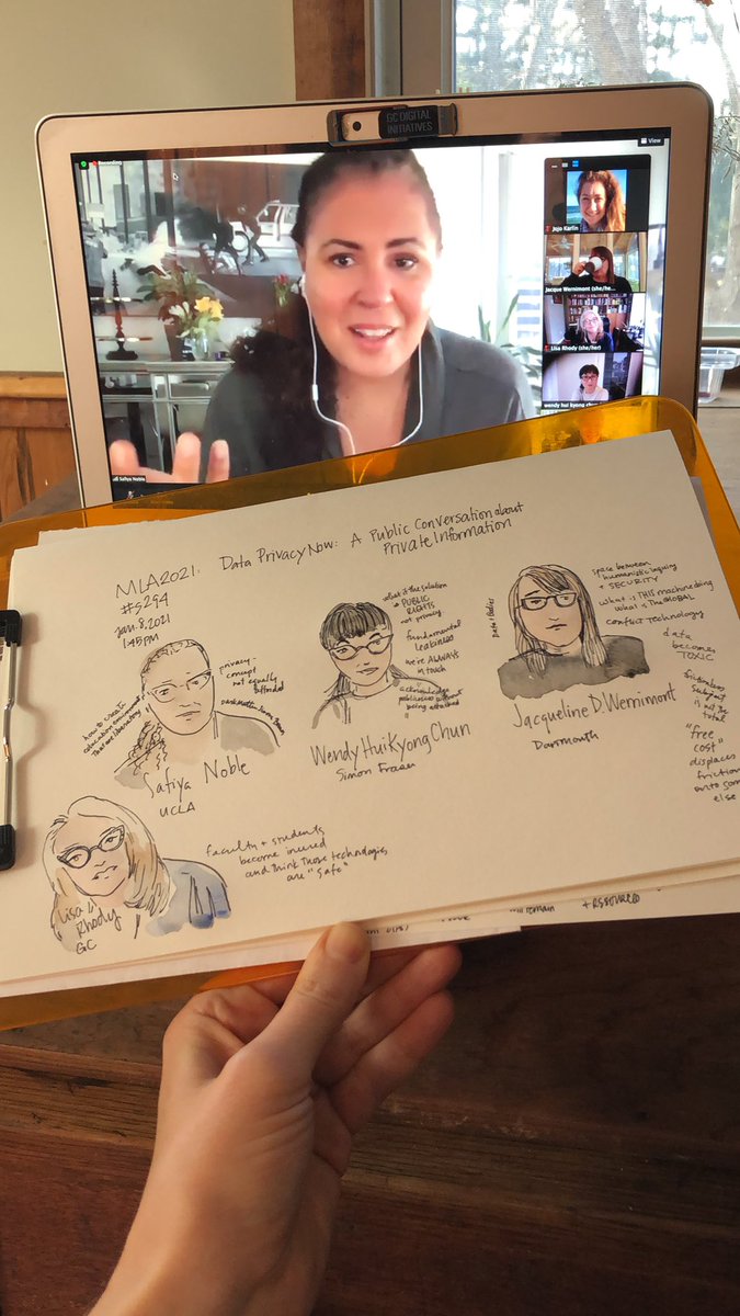 jojokarlin's tweet photo. Thank you, @lmrhody @whkchun @safiyanoble @profwernimont, for centering care, feminist pedagogy, surveillance, fundamental leakiness #mla2021 #s294 Data Privacy Now: A Public Conversation about Private Information. #jojodoodles https://t.co/zblGByhC2z