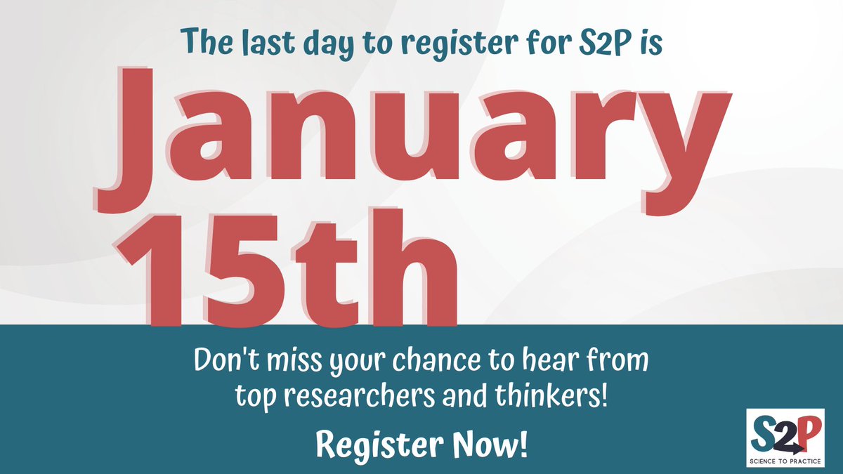 The deadline to register for our Science to Practice Conference is January 15th! Make sure you're registered! Visit: buff.ly/35fpW2r
