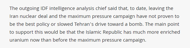 3| More broadly, undermining a deal that puts restrictions in place without having a serious alternative means you lose the restrictions you already have. That's the opposite of useful, as the Israeli military rightly appreciated: