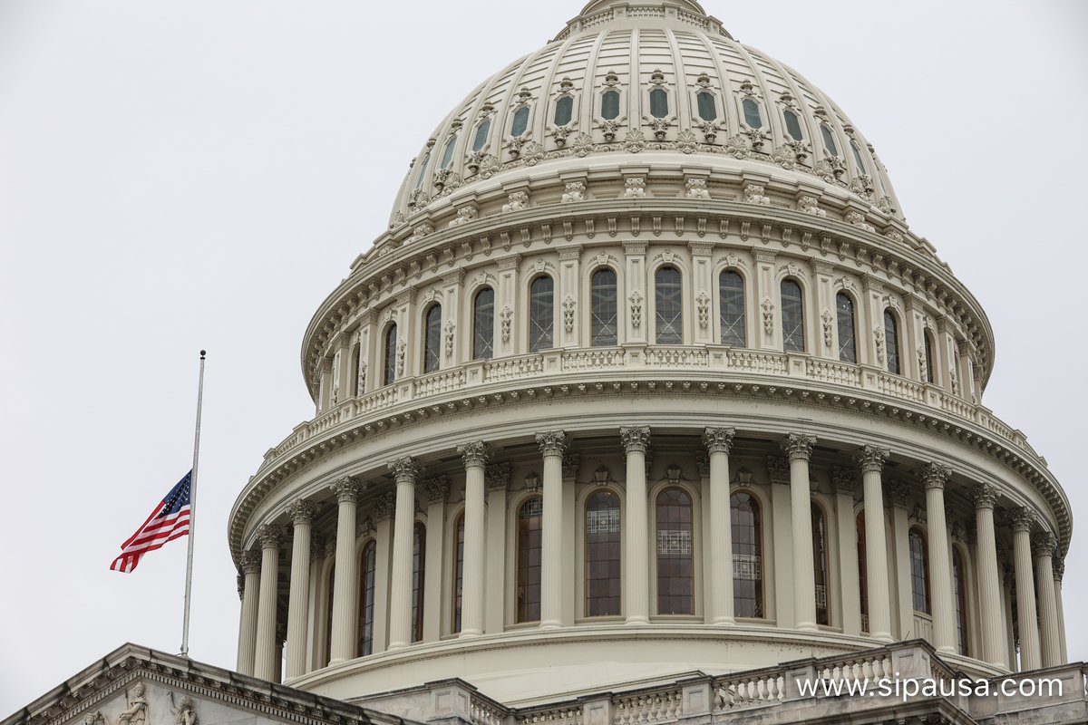 The American flag flies at half-staff and a black band is displayed over a badge at the U.S. Capitol in honor of Capitol Police Officer Brian Sicknick, 42, who died after being injured during clashes with a pro-Trump mob at the Capitol. Photo by <a href="/oliverzero/">Oliver Contreras</a> /Sipa USA