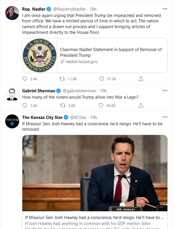 The hysteria has followed in media with threats to impeach and jail Trump and his family and to prosecute his followers.6/