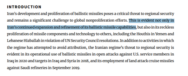 4| Another tired line of argumentation: JCPOA didn't address missile testing. Sorry to break it to you, but as Trump's own State Department notes, under "max pressure" this has gotten worse.
