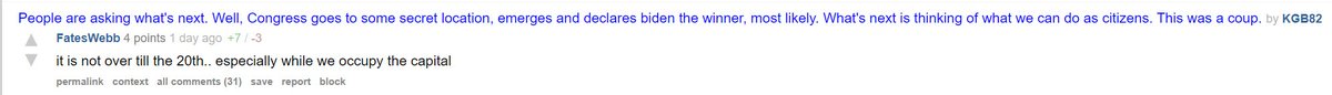 One guy on  http://TheDonald.win January 5: Not even the US Army will stop us from storming the CapitolJanuary 6: Success, we have stormed the Capitol and stopped the steal!January 8: Antifa and larpers stormed the Capitol, it was all theater to give a reason to persecute us