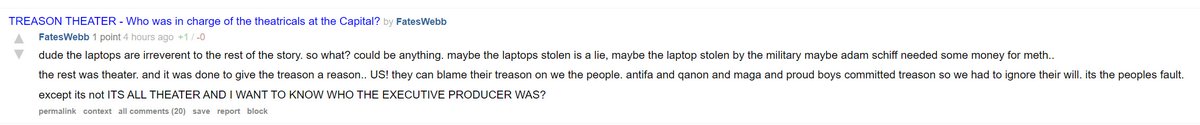 One guy on  http://TheDonald.win January 5: Not even the US Army will stop us from storming the CapitolJanuary 6: Success, we have stormed the Capitol and stopped the steal!January 8: Antifa and larpers stormed the Capitol, it was all theater to give a reason to persecute us