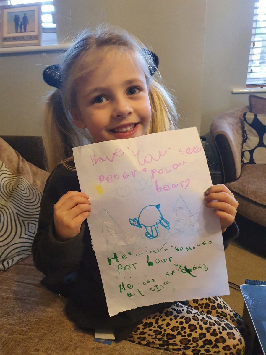 NicnacW79's tweet photo. First few days of home schooling! I must say you teachers are amazing for what you do 👏 here's Sofia's Polar Bear poster @KSInfants #lockdown2021 https://t.co/Wtr3kutGRv