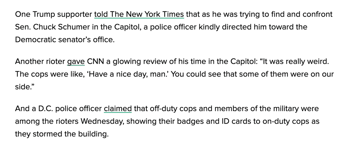 Some of the stories of cops treating rioters with kindness during the siege are remarkable.  https://www.huffpost.com/entry/cops-maga-insurrection-racism_n_5ff79a1ec5b66f3f795c4698?f4b