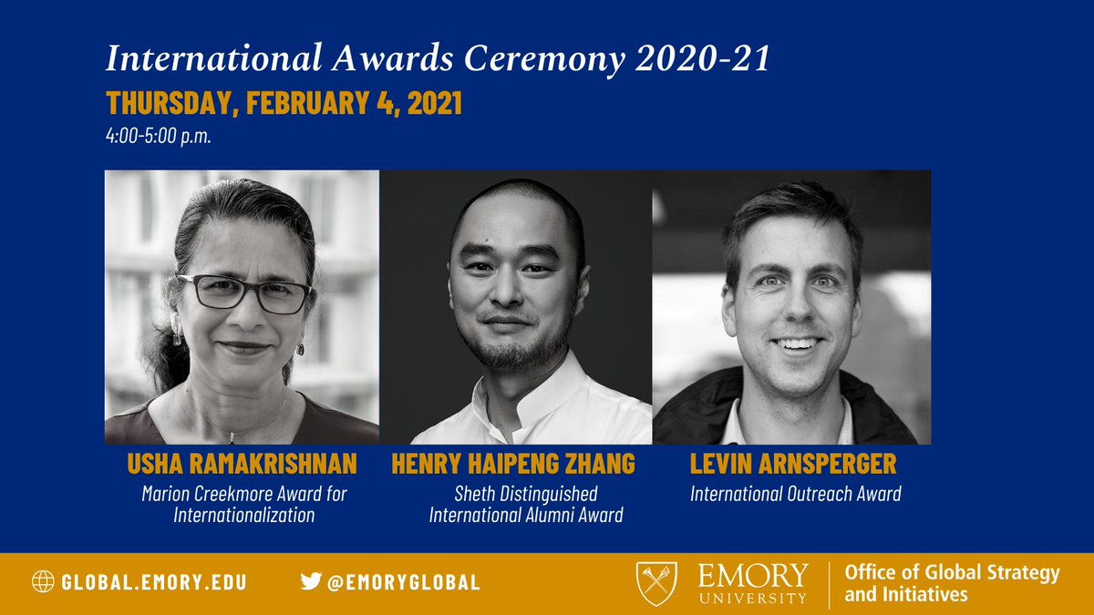emoryglobal's tweet photo. Please join us in celebrating @EmoryUniversity's 2020-21 International Awards Winners on Thursday, February 4! Event details and registration for the virtual ceremony: https://t.co/PVSv4XhXPR https://t.co/JDdSRb5nlB