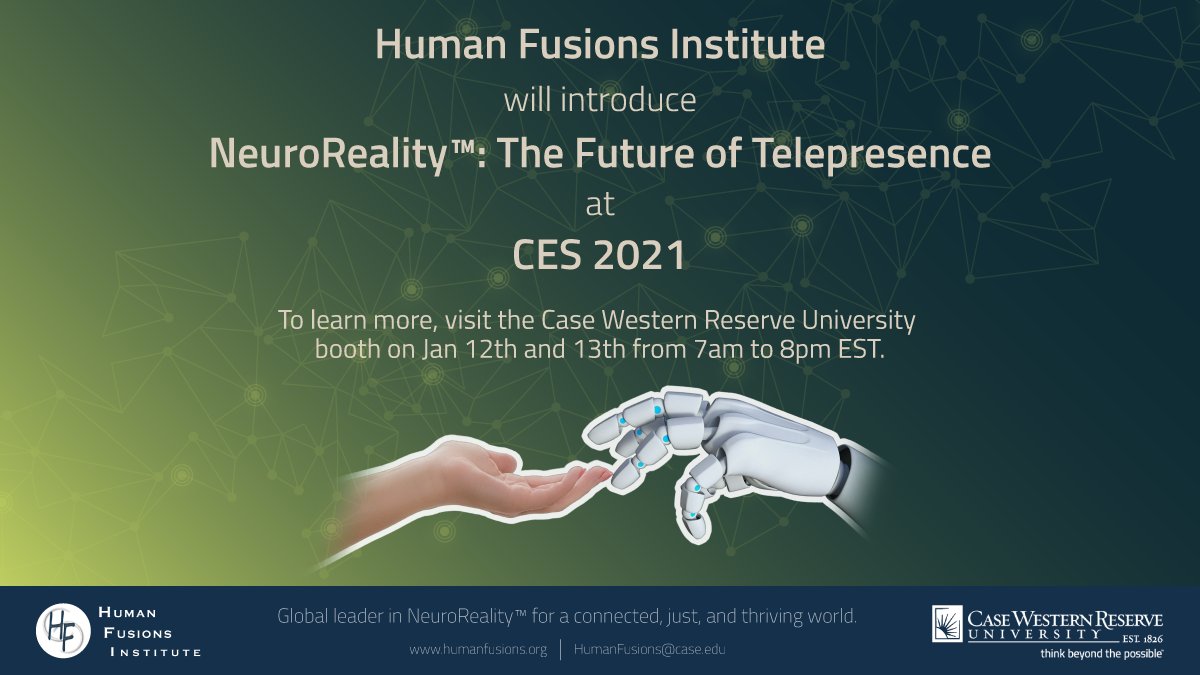 FNILab's tweet photo. We are excited to more broadly launch the Human Fusions Institute (@HumanFusions) and NeuroReality - the future of telepresence. Come to visit our booth at #ces2021. #cwru #innovation #neuroreality https://t.co/dYLPjmXVXu