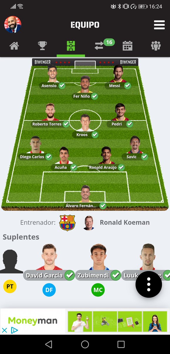 CheCarlosOn's tweet photo. @GuruBiwenger @biwenger Algún cambio por suplente? Gracias!! https://t.co/XRtqHM0CiV