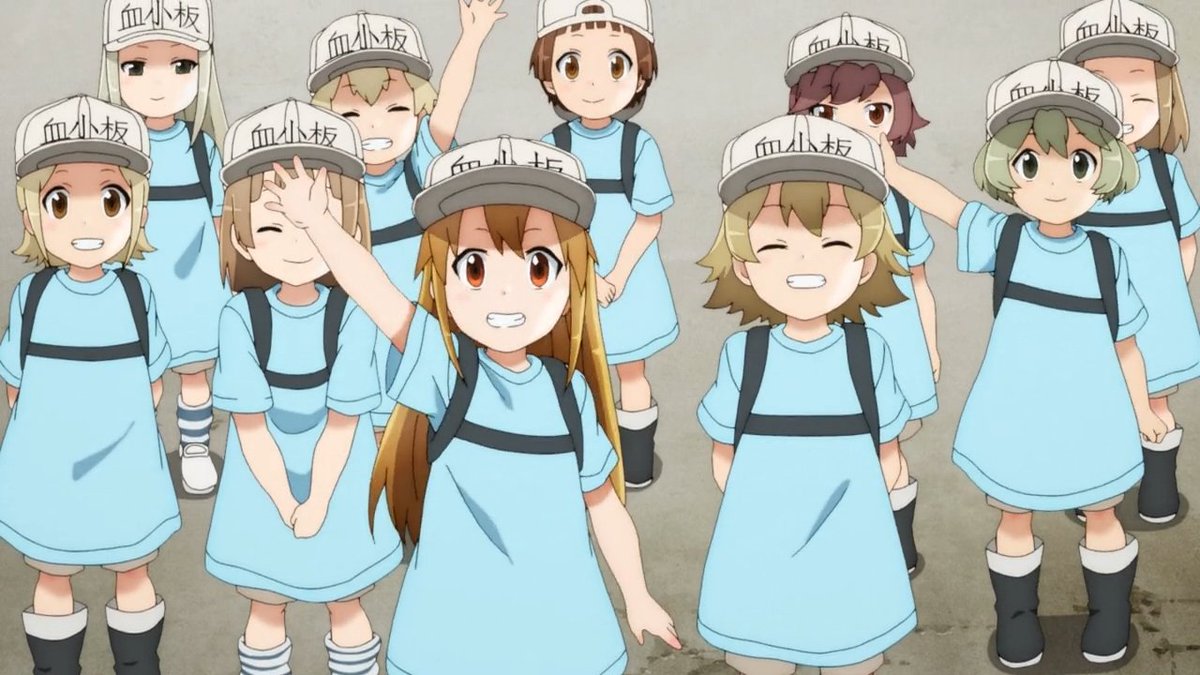 AnjoKeMo's tweet photo. The 2nd season of #CellsAtWork starts off with a platelet special! 😊😊😊

#HatarakuSaibou #CellsAtWorkSeason2 #hataraku_saibou #platelets #plateletchan #backwardscap #leader #anime https://t.co/SWCVxcZU7a