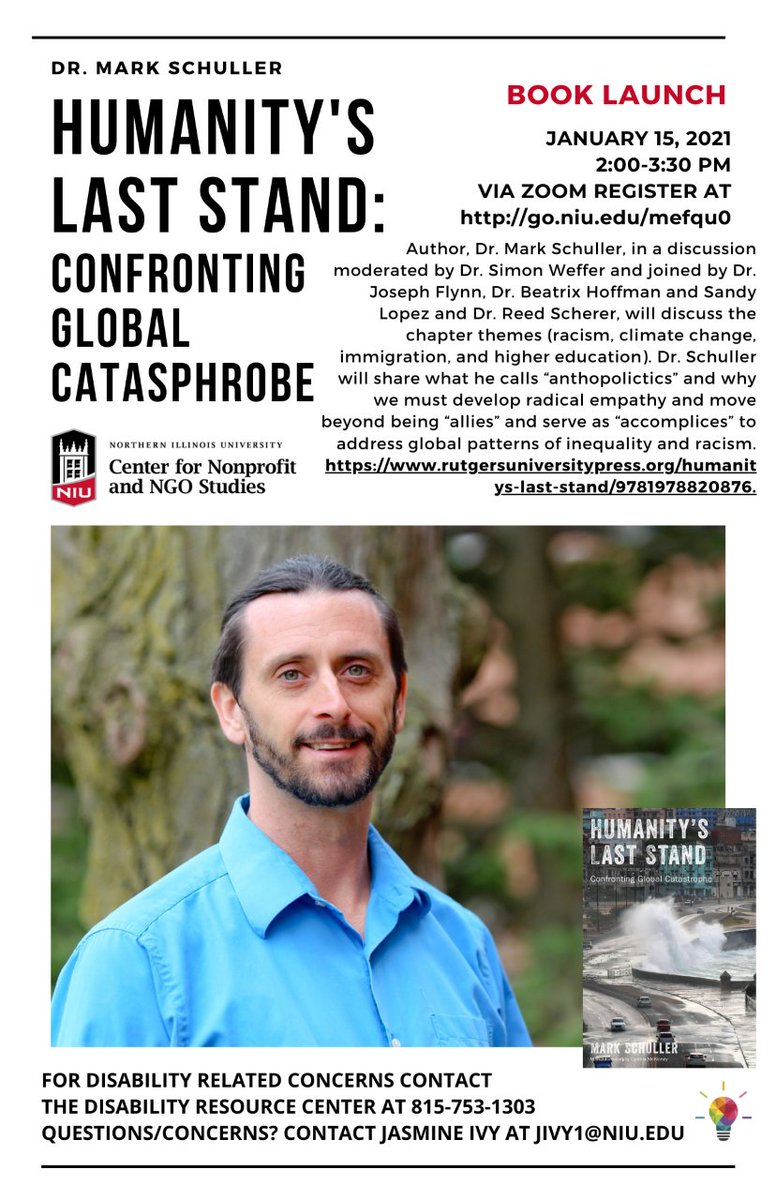 Jan 15: 2pm CT/3pm ET: Join Mark Schuller for the book launch of his new book HUMANITY'S LAST STAND. Register here: go.niu.edu/mefqu0 @anthropolitiks