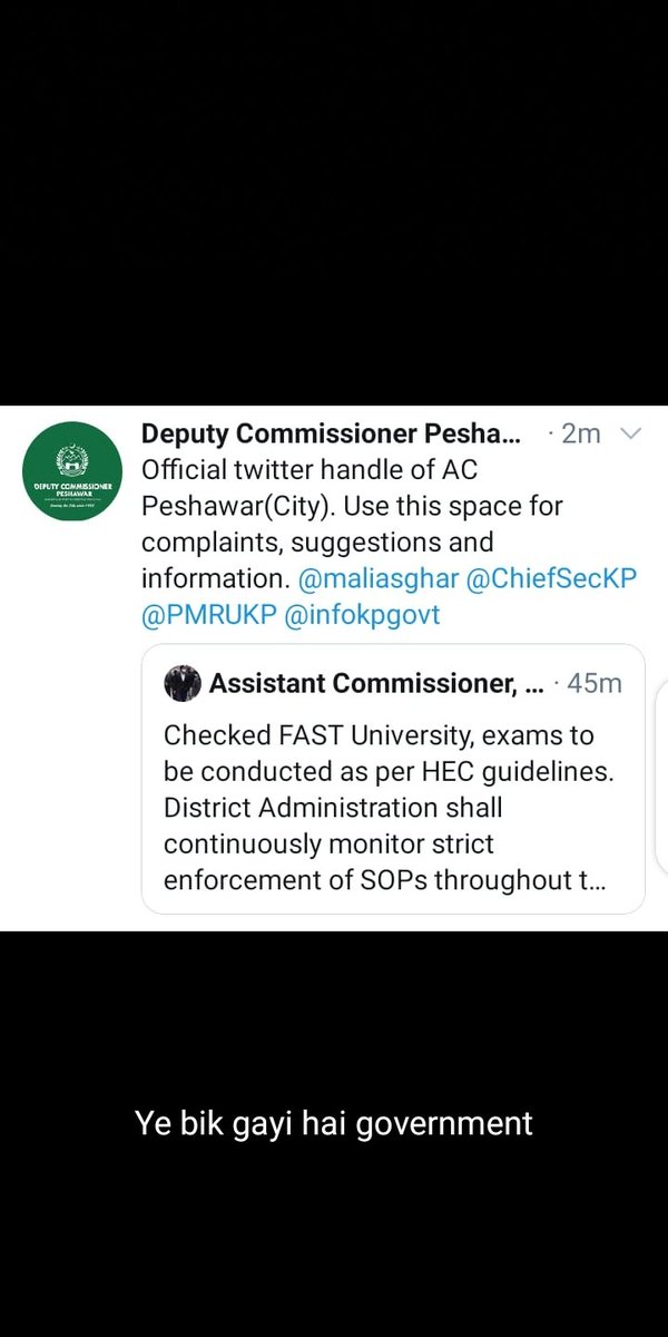 AsiaIqb83793273's tweet photo. @DCPeshawar will pay for my hospital bills if I get infected by corona. We will be going to uni for giving exams because of him so we will hold him responsible. 
#DCtakeActionAgainstFAST
@kamrankbangash
@PTIofficial
@Jhagra
@HEC https://t.co/IcgGhZutPQ