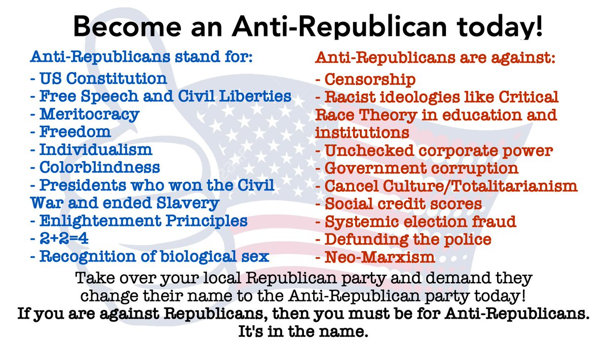 ConceptualJames's tweet photo. It's not enough to be not Republican, you have to be anti-Republican! There is no neutral. Republicans like @ProjectLincoln are the problem and do the most daily damage to our liberties and freedom! https://t.co/gibCWQKJ5l